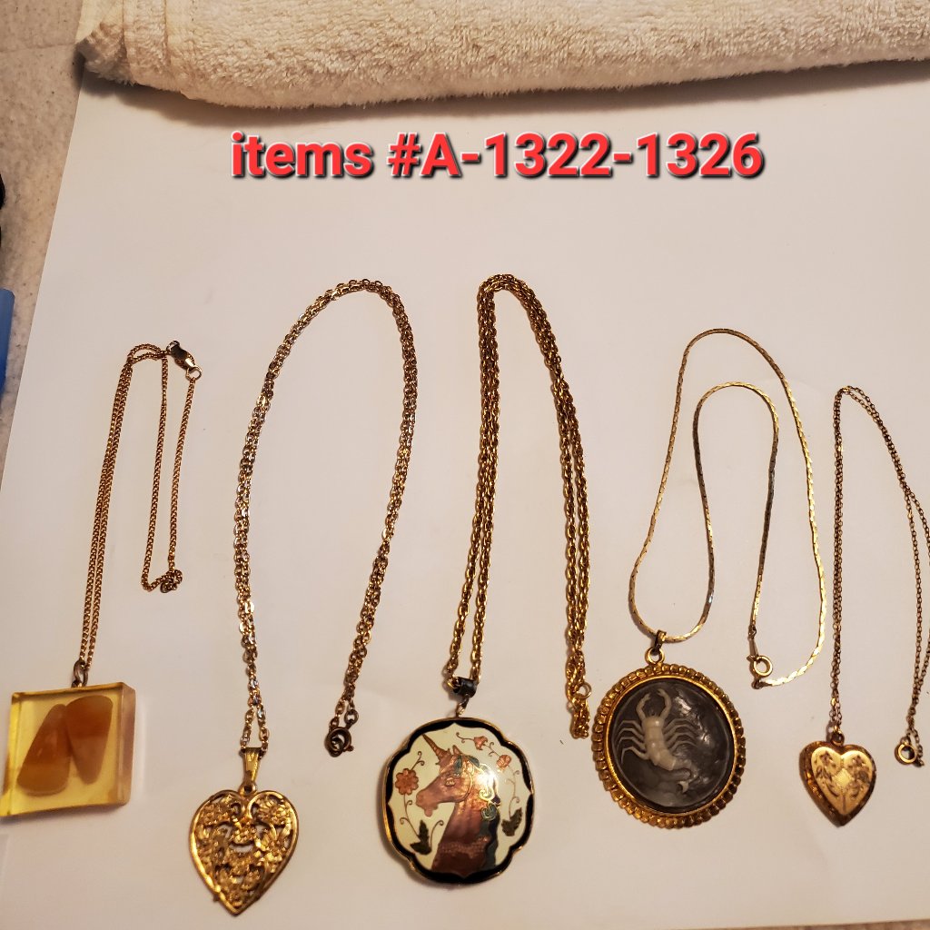 5 Gold Chain Necklaces With Pendants, Items # A -1322- 1326, Wt.87 Grams.